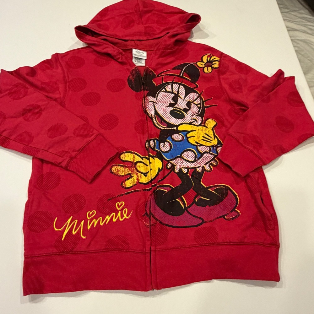 Disney Store Women M Minnie Mouse Red Full Zip Hoodie Retro Polka Dot Graphic
